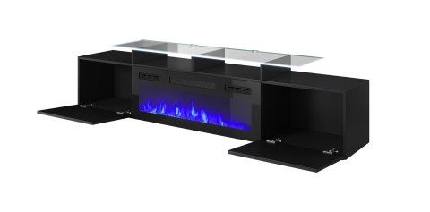 Szafka RTV ROVA z kominkiem elektrycznym 190x37x48 czarny/czarny połysk Cama MEBLE Szafka RTV ROVA z kominkiem elektrycznym 190x37x48 czarny/czarny połysk Cama MEBLE