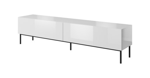 Szafka RTV SLIDE na czarnym stelażu ze stali 200x40xH50 cała w białym połysku Cama MEBLE Szafka RTV SLIDE na czarnym stelażu ze stali 200x40xH50 cała w białym połysku Cama MEBLE