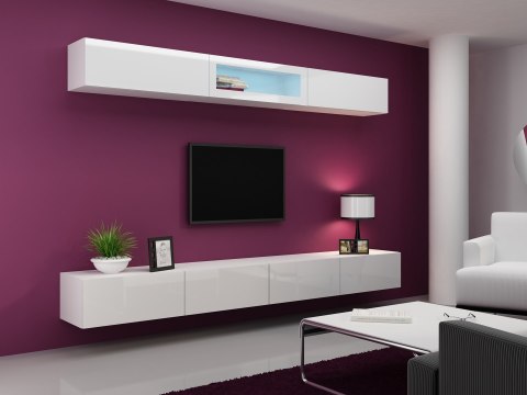 Szafka RTV VIGO '140' 30/140/40 biały/biały połysk Cama MEBLE Szafka RTV VIGO '140' 30/140/40 biały/biały połysk Cama MEBLE