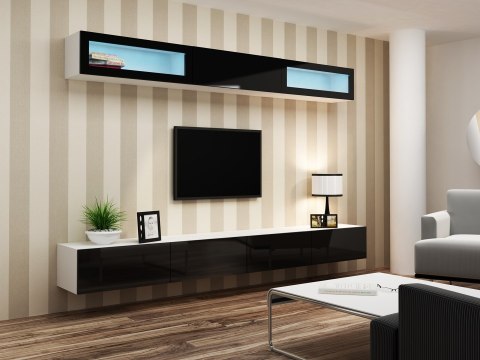 Szafka RTV VIGO '140' 30/140/40 biały/czarny połysk Cama MEBLE Szafka RTV VIGO '140' 30/140/40 biały/czarny połysk Cama MEBLE