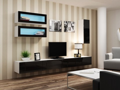 Szafka RTV VIGO '140' 30/140/40 biały/czarny połysk Cama MEBLE Szafka RTV VIGO '140' 30/140/40 biały/czarny połysk Cama MEBLE