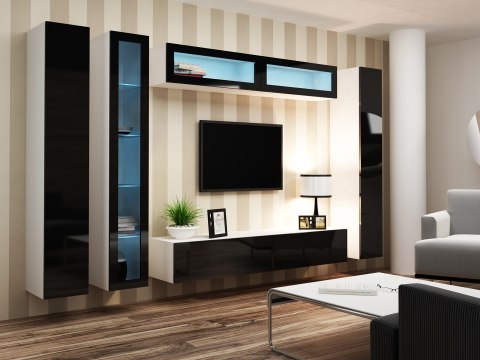 Szafka RTV VIGO '180' 30/180/40 biały/czarny połysk Cama MEBLE Szafka RTV VIGO '180' 30/180/40 biały/czarny połysk Cama MEBLE