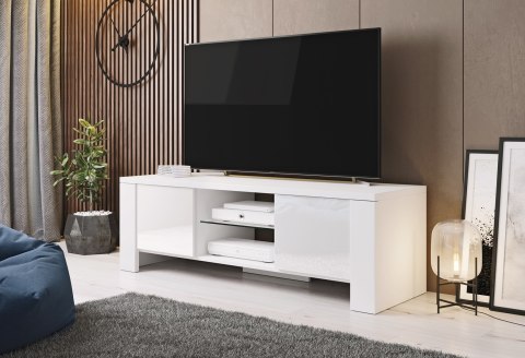 Szafka RTV WEST 42/130/42 biały/ biały połysk Cama MEBLE Szafka RTV WEST 42/130/42 biały/ biały połysk Cama MEBLE