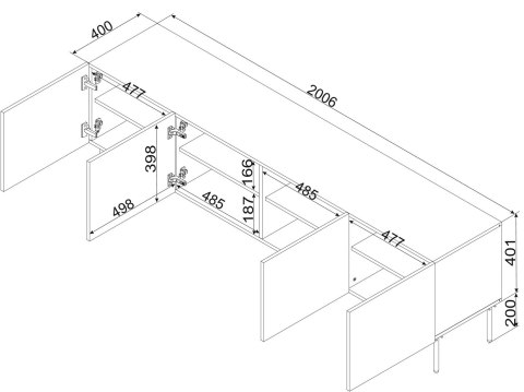 Szafka RTV 4D PALAZZO BIS 201x40x60 biały mat Cama MEBLE Szafka RTV 4D PALAZZO BIS 201x40x60 biały mat Cama MEBLE