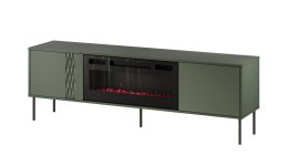 Szafka RTV EF + kominek czarny TRESSE 180x40x54,5 zieleń mat Cama MEBLE