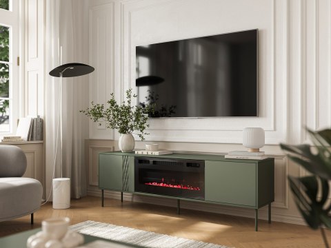 Szafka RTV EF + kominek czarny TRESSE 180x40x54,5 zieleń mat Cama MEBLE Szafka RTV EF + kominek czarny TRESSE 180x40x54,5 zieleń mat Cama MEBLE