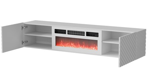 Szafka RTV LARA 183x35x37 biały mat + biały kominek Cama MEBLE Szafka RTV LARA 183x35x37 biały mat + biały kominek Cama MEBLE