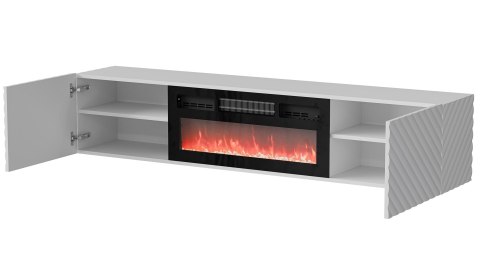 Szafka RTV LARA 183x35x37 biały mat + czarny kominek Cama MEBLE Szafka RTV LARA 183x35x37 biały mat + czarny kominek Cama MEBLE