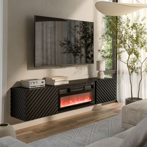 Szafka RTV LARA 183x35x37 czarny mat + czarny kominek Cama MEBLE Szafka RTV LARA 183x35x37 czarny mat + czarny kominek Cama MEBLE