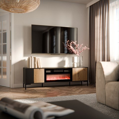 Szafka RTV MERCI 180x40x53,5 czarny/dąb artisan + kominek Cama MEBLE Szafka RTV MERCI 180x40x53,5 czarny/dąb artisan + kominek Cama MEBLE