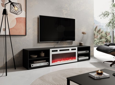 Szafka RTV POLO 180x33x39 czarny + kominek biały Cama MEBLE Szafka RTV POLO 180x33x39 czarny + kominek biały Cama MEBLE
