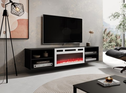 Szafka RTV POLO 180x33x39 czarny + kominek biały Cama MEBLE Szafka RTV POLO 180x33x39 czarny + kominek biały Cama MEBLE
