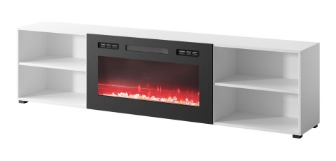 Szafka RTV POLO 200x33x50,5 biały + kominek czarny Cama MEBLE Szafka RTV POLO 200x33x50,5 biały + kominek czarny Cama MEBLE