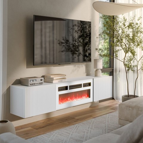 Szafka RTV ROTA 183x35x37 biały mat + biały kominek Cama MEBLE Szafka RTV ROTA 183x35x37 biały mat + biały kominek Cama MEBLE