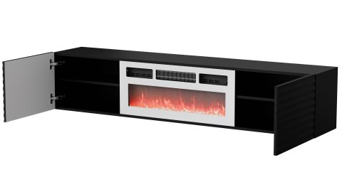 Szafka RTV TULA 183x35x37 czarny mat + biały kominek Cama MEBLE Szafka RTV TULA 183x35x37 czarny mat + biały kominek Cama MEBLE