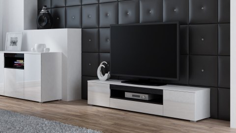 Szafka RTV VIVA 180 biały/ biały połysk+ czarny Cama MEBLE Szafka RTV VIVA 180 biały/ biały połysk+ czarny Cama MEBLE