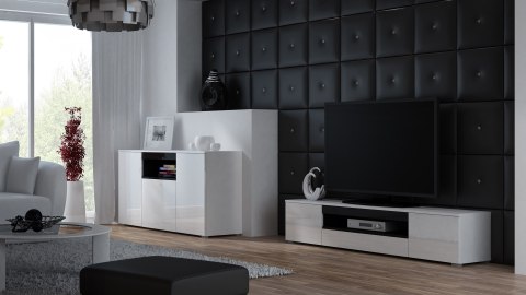 Szafka RTV VIVA 180 biały/ biały połysk+ czarny Cama MEBLE Szafka RTV VIVA 180 biały/ biały połysk+ czarny Cama MEBLE