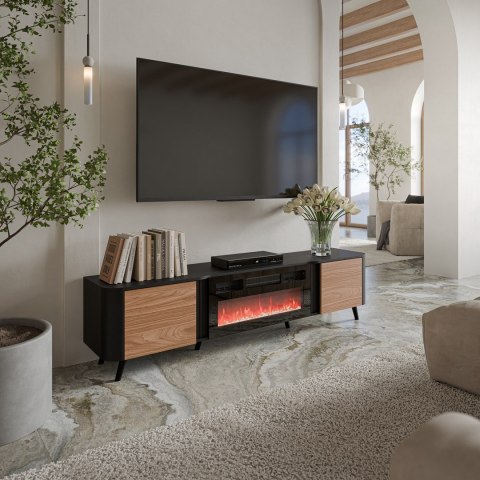 Szafka RTV VOLARE 200x39x49 czarny/orzech + kominek Cama MEBLE Szafka RTV VOLARE 200x39x49 czarny/orzech + kominek Cama MEBLE