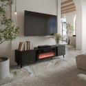 Szafka RTV VOLARE 200x39x49 czarny/san sebastian + kominek Cama MEBLE