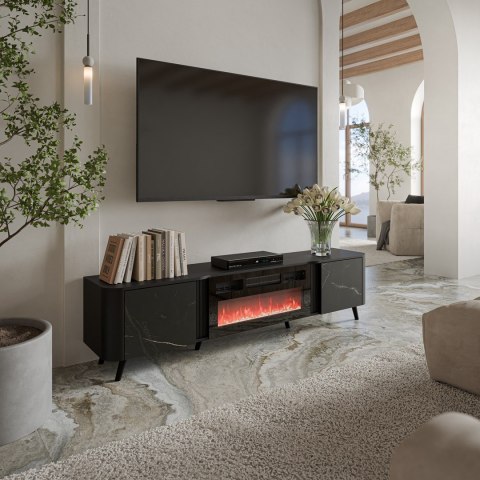 Szafka RTV VOLARE 200x39x49 czarny/san sebastian + kominek Cama MEBLE Szafka RTV VOLARE 200x39x49 czarny/san sebastian + kominek Cama MEBLE