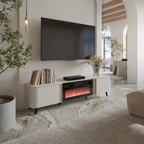 Szafka RTV VOLARE 200x39x49 kaszmir + kominek Cama MEBLE Szafka RTV VOLARE 200x39x49 kaszmir + kominek Cama MEBLE