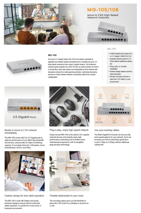 Switch Zyxel MG-105 5p Unmanaged Multigigabit ZyXEL Switch Zyxel MG-105 5p Unmanaged Multigigabit ZyXEL