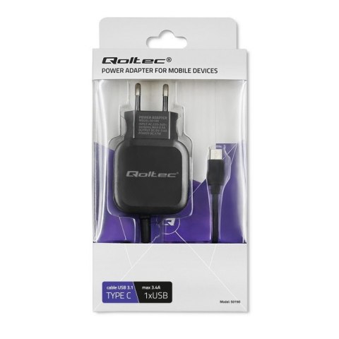 Ładowarka Qoltec 50190 (3400 mA; 17W; USB, USB typ C) Qoltec Ładowarka Qoltec 50190 (3400 mA; 17W; USB, USB typ C) Qoltec
