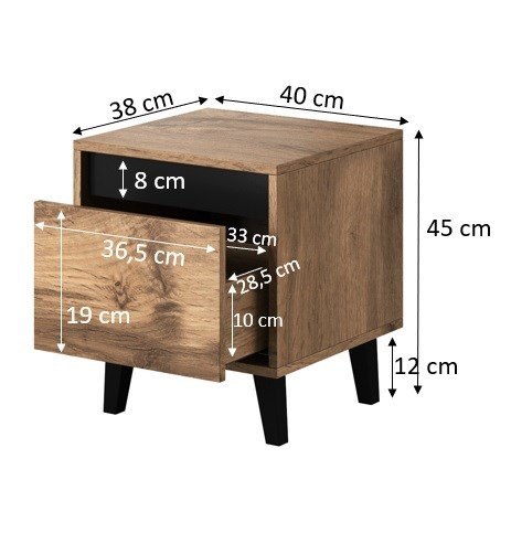 Szafka nocna NORD 2szt. 40x38xH45 dąb wotan/antracyt Cama MEBLE Szafka nocna NORD 2szt. 40x38xH45 dąb wotan/antracyt Cama MEBLE