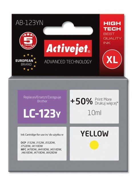 Activejet AB-123YN Tusz (zamiennik Brother LC123Y/121Y; Supreme; 10 ml; żółty) Activejet Activejet AB-123YN Tusz (zamiennik Brother LC123Y/121Y; Supreme; 10 ml; żółty) Activejet