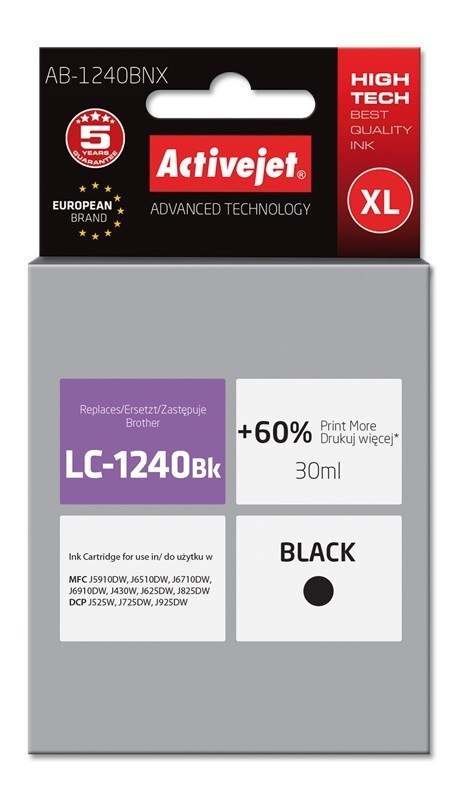 Activejet AB-1240BNX Tusz (zamiennik Brother LC1240BK/1220BK; Supreme; 30 ml; czarny) Activejet Activejet AB-1240BNX Tusz (zamiennik Brother LC1240BK/1220BK; Supreme; 30 ml; czarny) Activejet