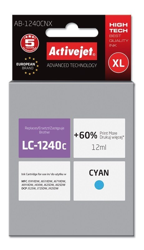 Activejet AB-1240CNX Tusz (zamiennik Brother LC1240C/1220C; Supreme; 12 ml; niebieski) Activejet Activejet AB-1240CNX Tusz (zamiennik Brother LC1240C/1220C; Supreme; 12 ml; niebieski) Activejet