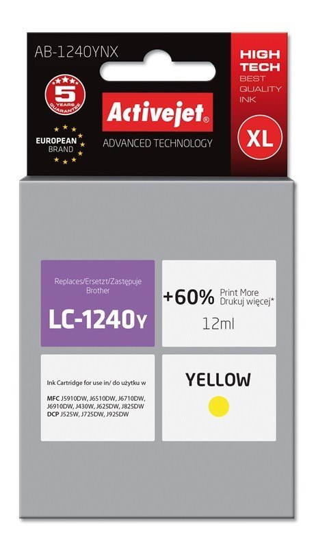 Activejet AB-1240YNX Tusz (zamiennik Brother LC1240Y/1220Y; Supreme; 12 ml; żółty) Activejet Activejet AB-1240YNX Tusz (zamiennik Brother LC1240Y/1220Y; Supreme; 12 ml; żółty) Activejet