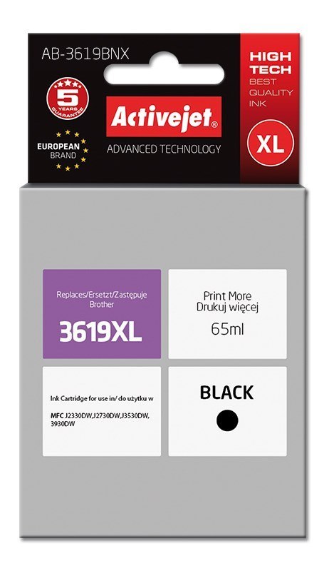 Activejet AB-3619BNX Tusz (zamiennik Brother LC3619Bk XL; Supreme; 65 ml; czarny) Activejet Activejet AB-3619BNX Tusz (zamiennik Brother LC3619Bk XL; Supreme; 65 ml; czarny) Activejet