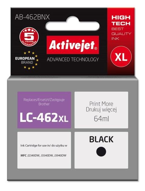 Activejet AB-462BNX Tusz (zamiennik Brother LC-462XLBK; Supreme; 64 ml; czarny). Activejet Activejet AB-462BNX Tusz (zamiennik Brother LC-462XLBK; Supreme; 64 ml; czarny). Activejet