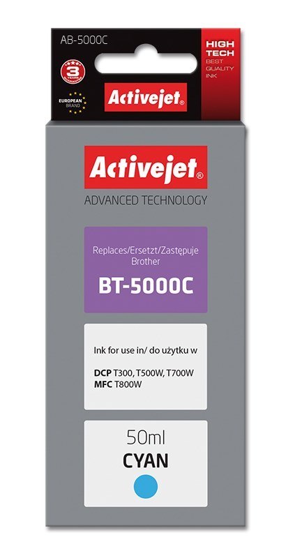 Activejet AB-5000C Tusz Buteleczka z atramentem (zamiennik Brother BT-5000C; Supreme; 50 ml; niebieski) Activejet Activejet AB-5000C Tusz Buteleczka z atramentem (zamiennik Brother BT-5000C; Supreme; 50 ml; niebieski) Activejet