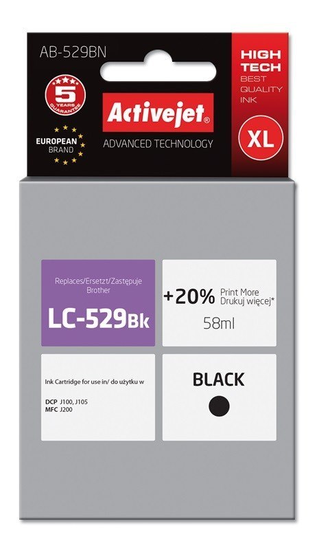 Activejet AB-529BN Tusz (zamiennik Brother LC529BK; Supreme; 58 ml; czarny) Activejet Activejet AB-529BN Tusz (zamiennik Brother LC529BK; Supreme; 58 ml; czarny) Activejet