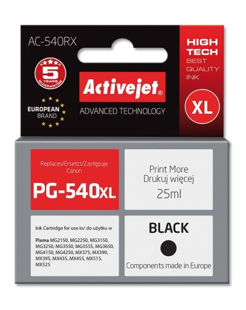 Activejet AC-540RX Tusz (zamiennik Canon PG-540XL; Premium; 25 ml; 700 stron, czarny) Activejet Activejet AC-540RX Tusz (zamiennik Canon PG-540XL; Premium; 25 ml; 700 stron, czarny) Activejet