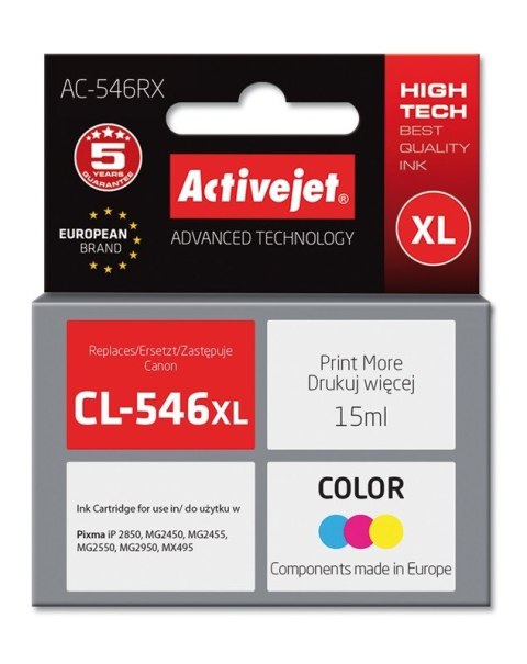 Activejet AC-546RX Tusz (zamiennik Canon CL-546XL; Premium; 15 ml; kolor) Activejet Activejet AC-546RX Tusz (zamiennik Canon CL-546XL; Premium; 15 ml; kolor) Activejet