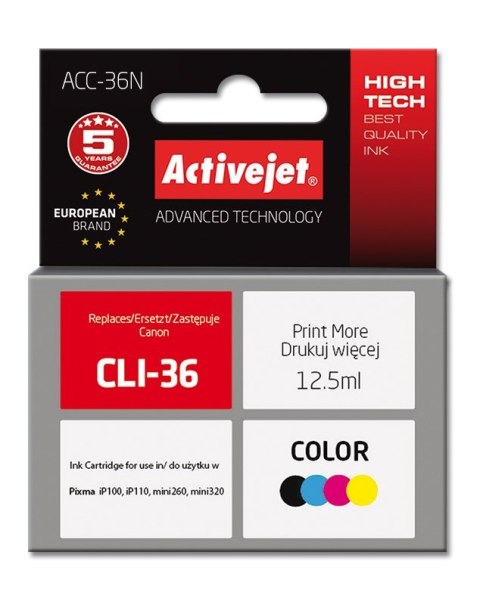 Activejet ACC-36N Tusz (zamiennik Canon CLI-36; Supreme; 12,5 ml; kolor) Activejet Activejet ACC-36N Tusz (zamiennik Canon CLI-36; Supreme; 12,5 ml; kolor) Activejet