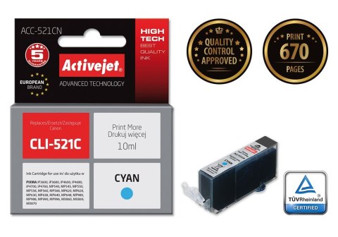 Activejet ACC-521CN Tusz (zamiennik Canon CLI-521C; Supreme; 10 ml; niebieski) Activejet Activejet ACC-521CN Tusz (zamiennik Canon CLI-521C; Supreme; 10 ml; niebieski) Activejet