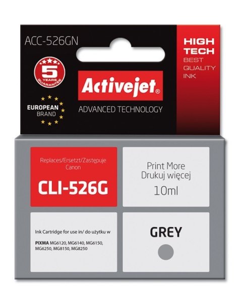 Activejet ACC-526GN Tusz (zamiennik Canon CLI-526G; Supreme; 10 ml; szary) Activejet Activejet ACC-526GN Tusz (zamiennik Canon CLI-526G; Supreme; 10 ml; szary) Activejet