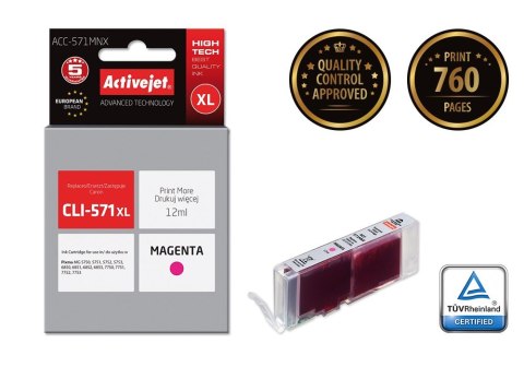 Activejet ACC-571MNX Tusz (zamiennik Canon CLI-571XLM; Supreme; 12 ml; czerwony) Activejet Activejet ACC-571MNX Tusz (zamiennik Canon CLI-571XLM; Supreme; 12 ml; czerwony) Activejet