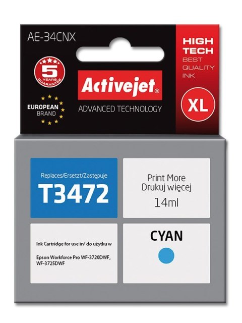 Activejet AE-34CNX Tusz (zamiennik Epson 34XL T3472; Supreme; 14 ml; niebieski) Activejet Activejet AE-34CNX Tusz (zamiennik Epson 34XL T3472; Supreme; 14 ml; niebieski) Activejet