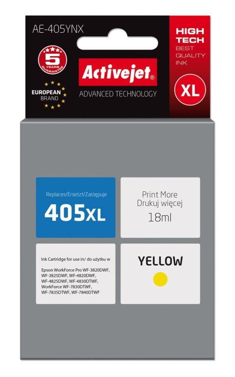 Activejet AE-405YNX Tusz (zamiennik Epson 405XL C13T05H44010; Supreme; 18ml; żółty) Activejet Activejet AE-405YNX Tusz (zamiennik Epson 405XL C13T05H44010; Supreme; 18ml; żółty) Activejet