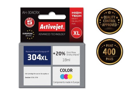 Activejet AH-304CRX Tusz (zamiennik HP 304XL N9K07AE; Premium; 18 ml; 400 stron, kolor) Activejet Activejet AH-304CRX Tusz (zamiennik HP 304XL N9K07AE; Premium; 18 ml; 400 stron, kolor) Activejet