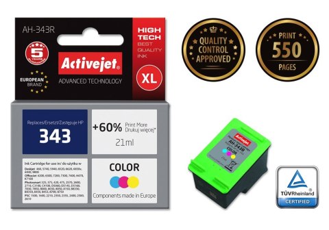 Activejet AH-343R Tusz (zamiennik HP 343 C8766EE; Premium; 21 ml; kolor) Activejet Activejet AH-343R Tusz (zamiennik HP 343 C8766EE; Premium; 21 ml; kolor) Activejet