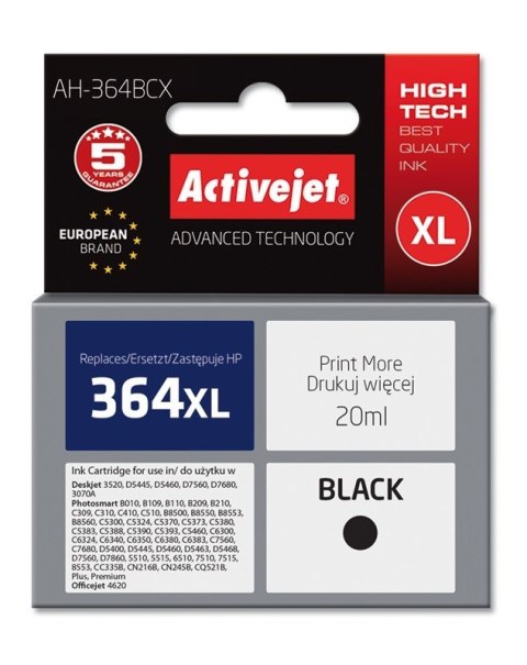 Activejet AH-364BCX Tusz (zamiennik HP 364XL CN684EE; Premium; 20 ml; czarny) Activejet Activejet AH-364BCX Tusz (zamiennik HP 364XL CN684EE; Premium; 20 ml; czarny) Activejet