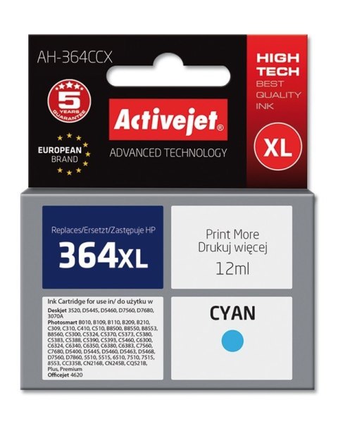 Activejet AH-364CCX Tusz (zamiennik HP 364XL CB323EE; Premium; 12 ml; niebieski) Activejet Activejet AH-364CCX Tusz (zamiennik HP 364XL CB323EE; Premium; 12 ml; niebieski) Activejet