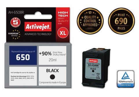 Activejet AH-650BR Tusz (zamiennik HP 650 CZ101AE; Premium; 20 ml; czarny) Activejet Activejet AH-650BR Tusz (zamiennik HP 650 CZ101AE; Premium; 20 ml; czarny) Activejet