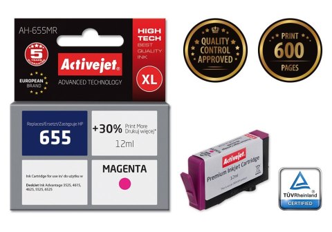 Activejet AH-655MR Tusz (zamiennik HP 655 CZ111AE; Premium; 12 ml; czerwony) Activejet Activejet AH-655MR Tusz (zamiennik HP 655 CZ111AE; Premium; 12 ml; czerwony) Activejet